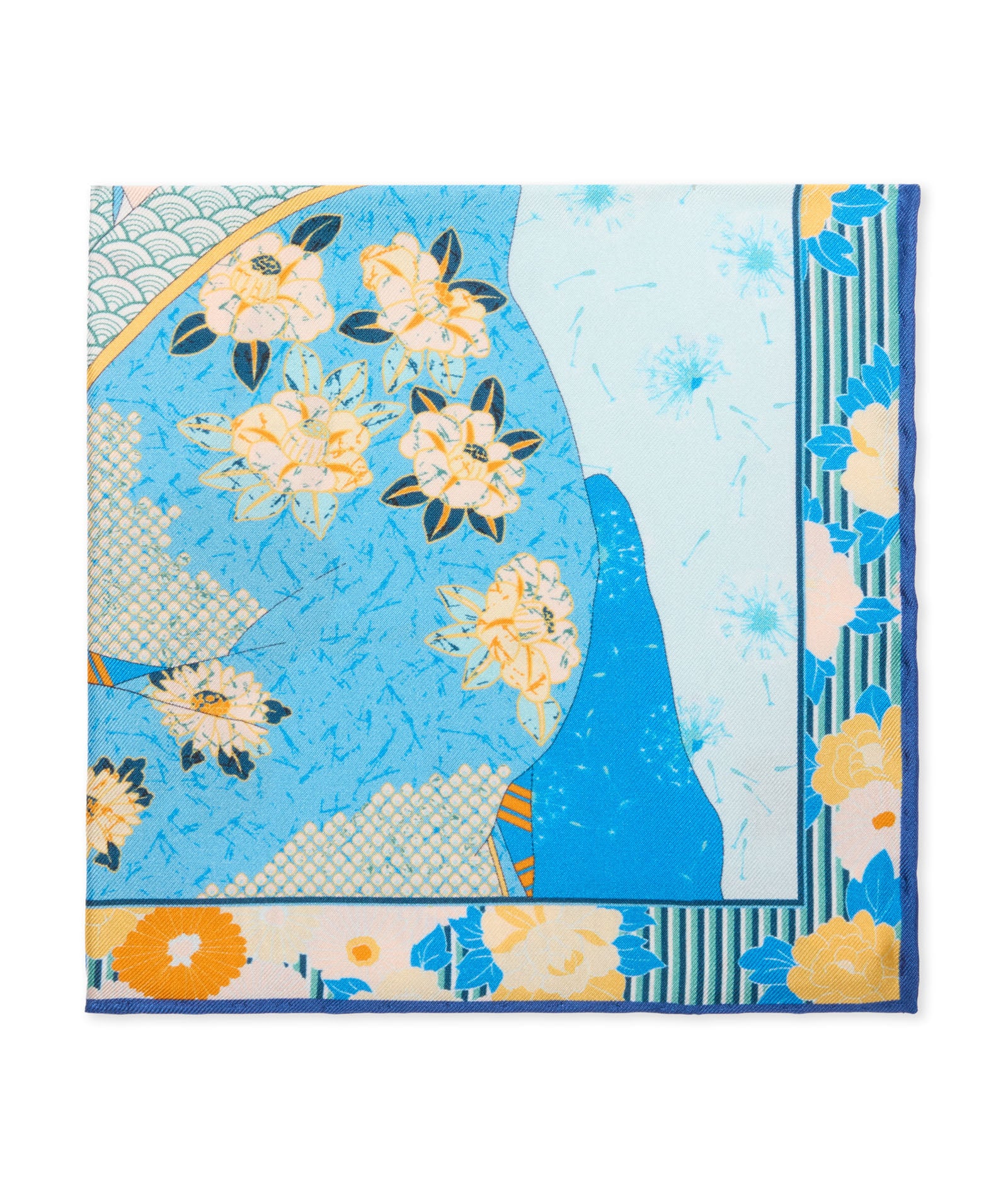 Pochette in twill di seta tema giappone azzurra - Image 2