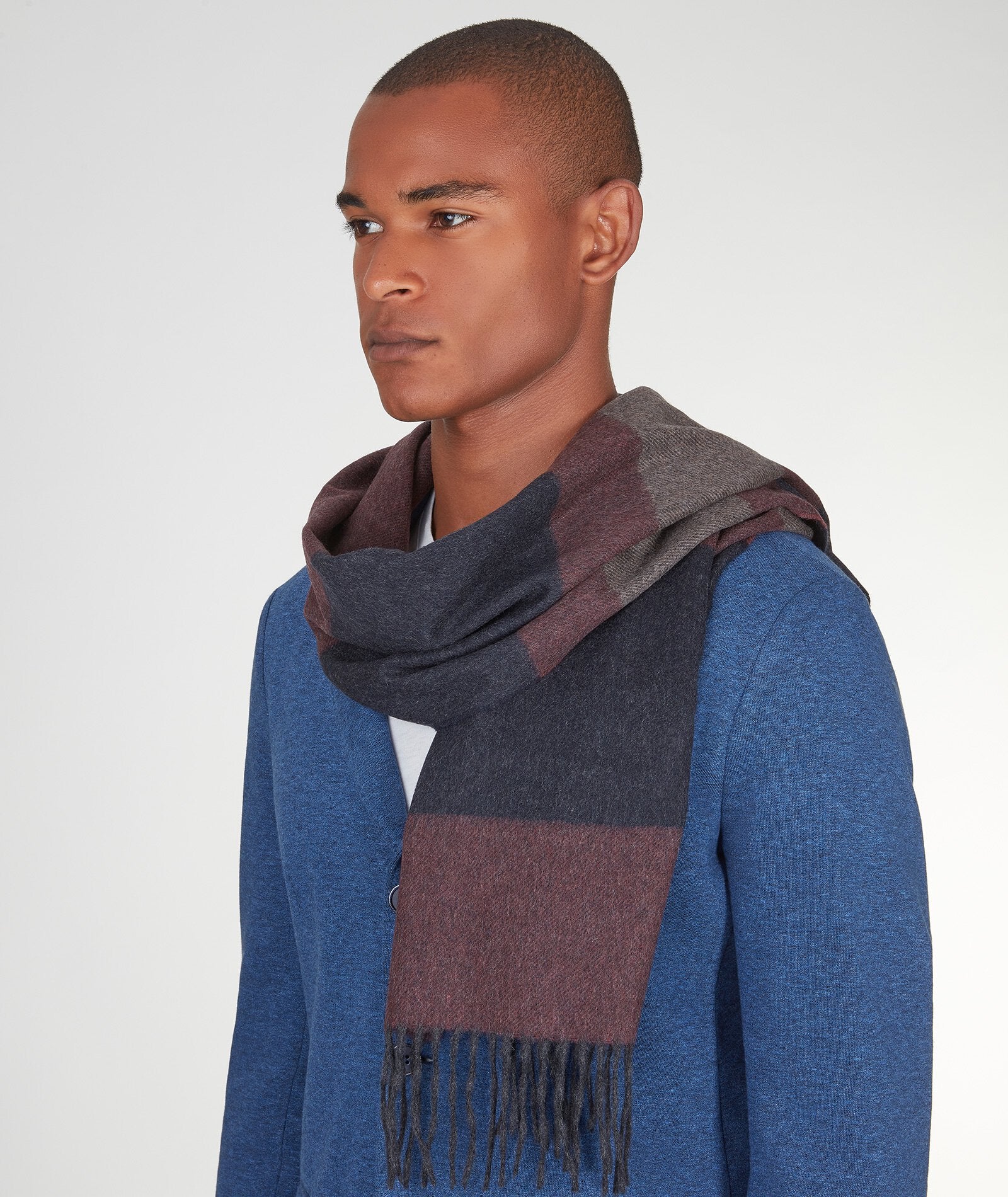 Sciarpa Blu e Bordeaux a righe in Cashmere rigenerato