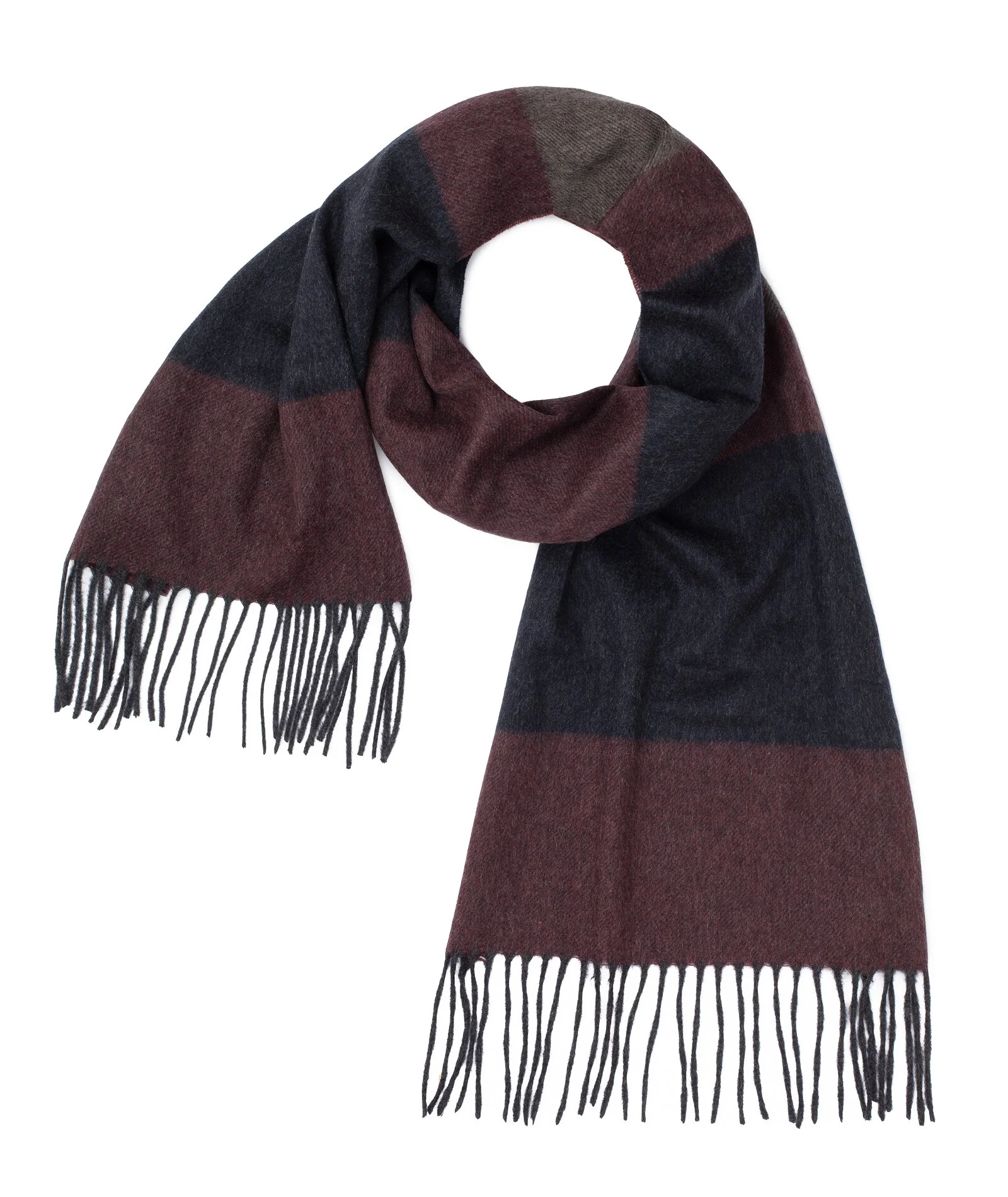 Sciarpa Blu e Bordeaux a righe in Cashmere rigenerato - Image 2