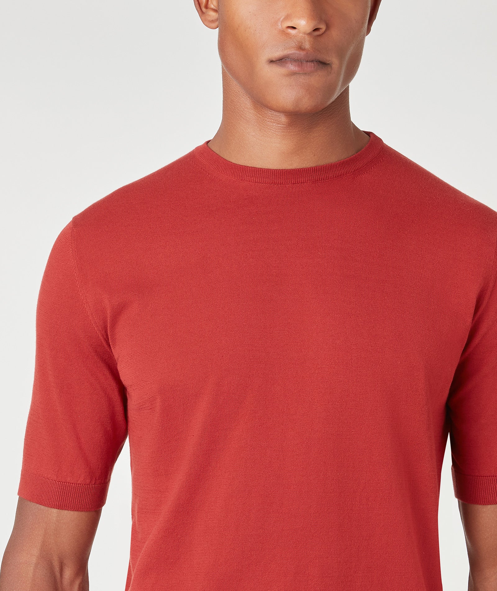 T-Shirt in maglia rosso mattone di cotone - Image 4